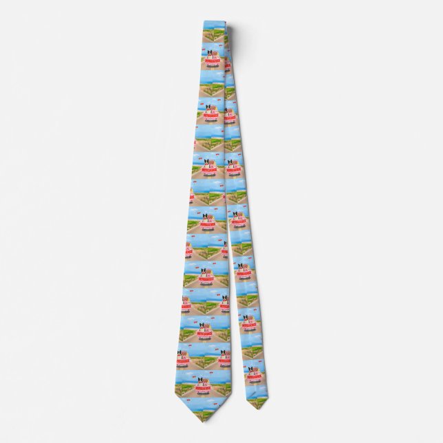 Border Collie Dog Valentine's Day Truck Hearts Tie (Front)