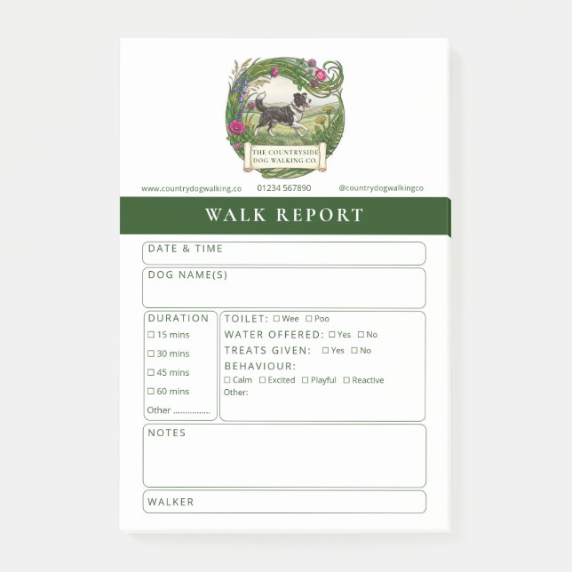 Border Collie Dog Walk Report Custom Post-It Notes (Front)