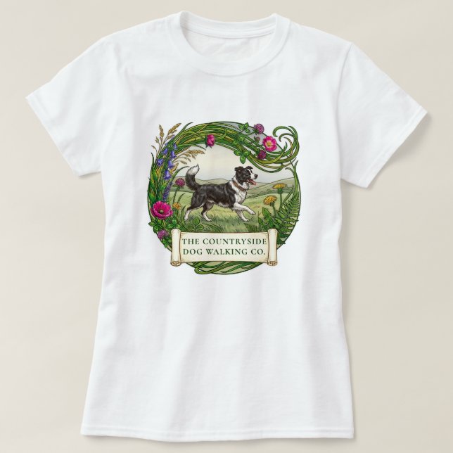 Border Collie Dog Walker Custom T-Shirt (Design Front)