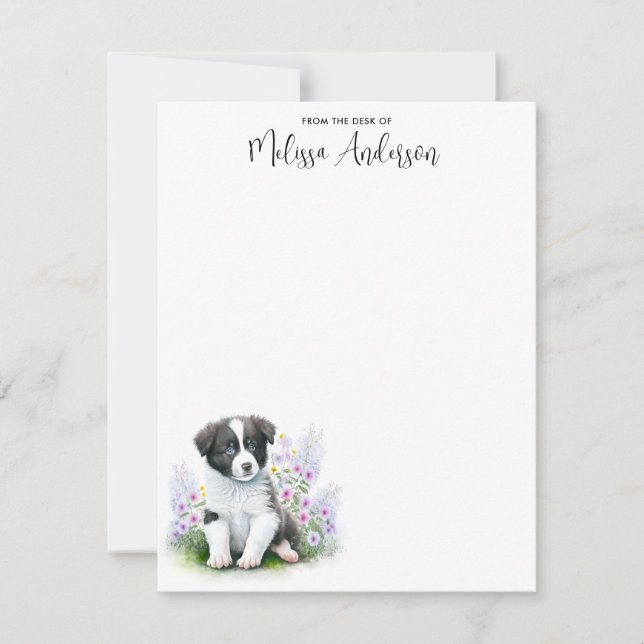 Border Collie Dog Watercolor Puppy Personalized Card (Front)