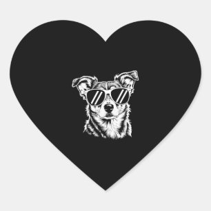 Border Collie Dog Wearing Sunglasses Vintage Pet Heart Sticker