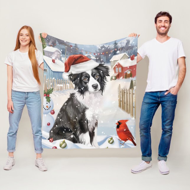 Border Collie Dog Winter Wonderland Christmas Joy Fleece Blanket (In Situ)