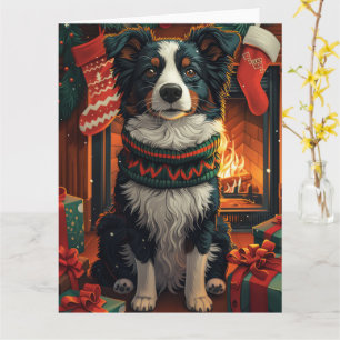 Border Collie  Dog with Christmas Gifts Fireplace Card