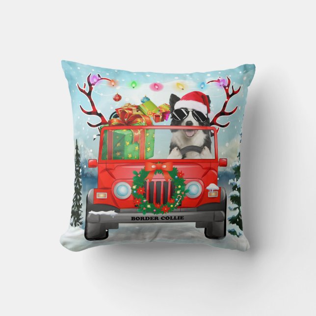 Border Collie dog with Christmas gifts Throw Pillow (Front)