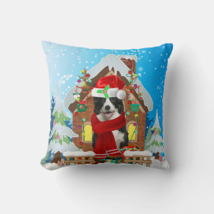 Border Collie dog with Christmas gifts Throw Pillow