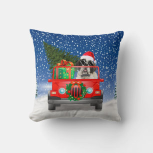 Border Collie dog with Christmas gifts Throw Pillow