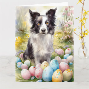 Border Collie Dog with Easter Eggs Holiday Card