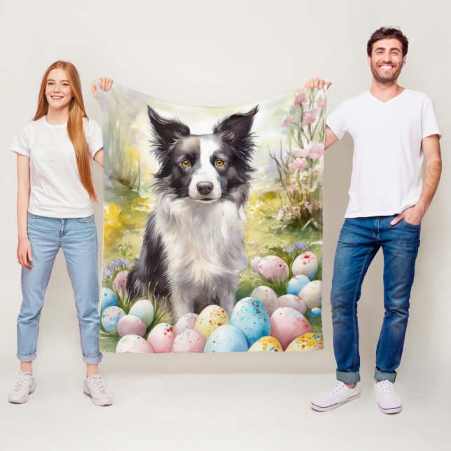 Border Collie Dog with Easter Eggs Holiday  Fleece Blanket (In Situ)