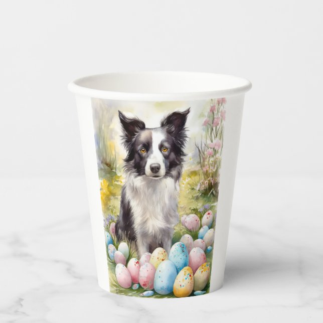 Border Collie Dog with Easter Eggs Holiday  Paper Cups (Front)