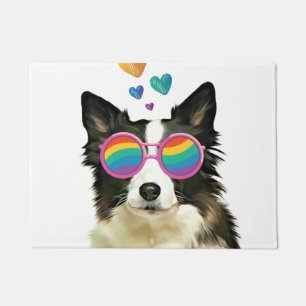 Border Collie  Dog with Hearts Valentine's Day  Doormat
