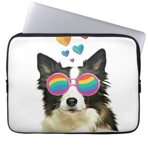 Border Collie  Dog with Hearts Valentine's Day Laptop Sleeve