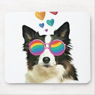 Border Collie Dog with Hearts Valentine's Day Mouse Pad