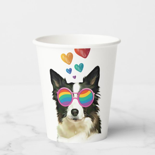 Border Collie  Dog with Hearts Valentine's Day  Paper Cups (Front)