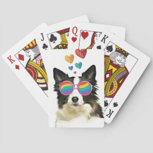 Border Collie  Dog with Hearts Valentine's Day  Playing Cards