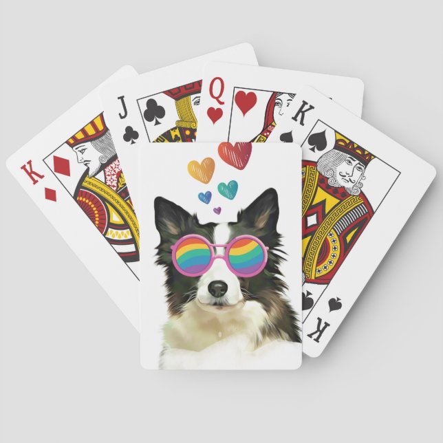 Border Collie  Dog with Hearts Valentine's Day  Playing Cards (Back)