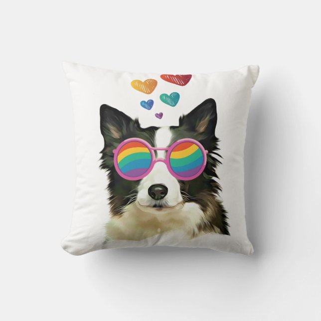 Border Collie  Dog with Hearts Valentine's Day Throw Pillow (Front)