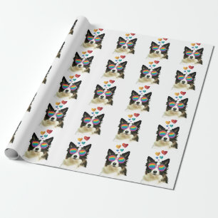 Border Collie  Dog with Hearts Valentine's Day  Wrapping Paper