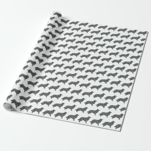 Border Collie Dog Yellow & Black Grid Line White Wrapping Paper