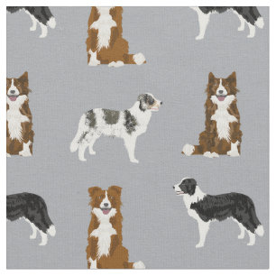 Border collie dogs brown, merle, grey fabric