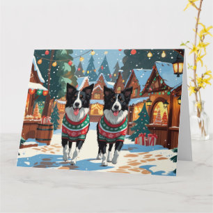 Border Collie Dogs Christmas Snow Holiday Card