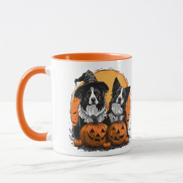 Border Collie Dogs Halloween Jack O Lanterns Mug (Left)
