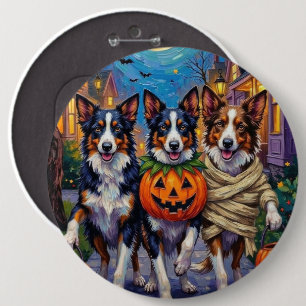 Border Collie Dogs Trick-or-Treating in Halloween  6 Inch Round Button