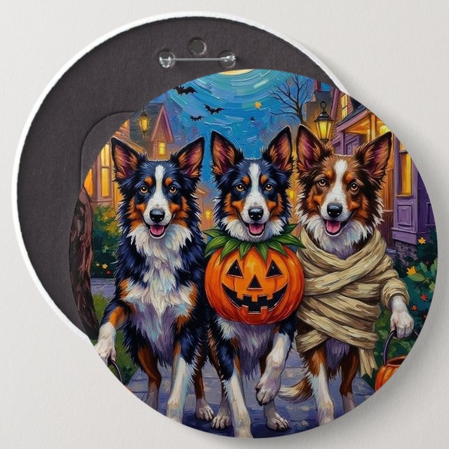 Border Collie Dogs Trick-or-Treating in Halloween  6 Inch Round Button (Front & Back)