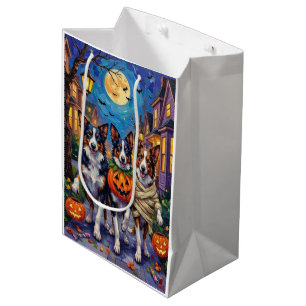 Border Collie Dogs Trick-or-Treating in Halloween  Medium Gift Bag