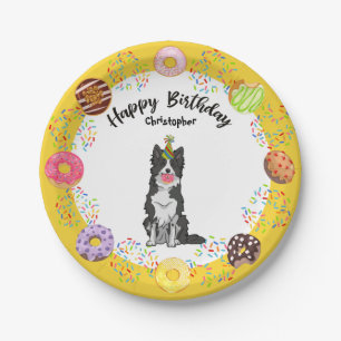 Border Collie Doughnuts Birthday Party Paper Plate