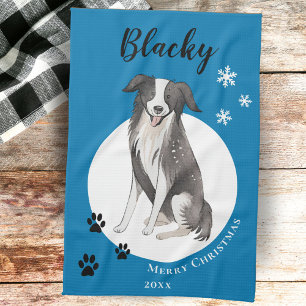 Border Collie Drawing Paw Merry Christmas  Kitchen Towel