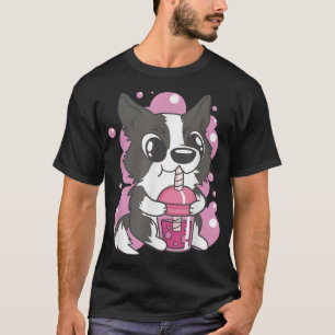 Border Collie Drinking Boba Tea Tapioca Balls Bubb T-Shirt