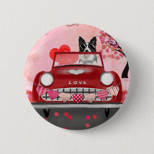 Border Collie Driving Car with Hearts Valentine's  2 Inch Round Button