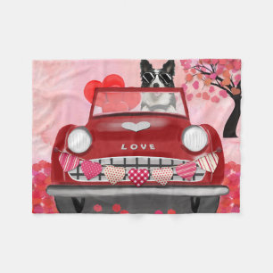 Border Collie Driving Car with Hearts Valentine's  Fleece Blanket