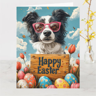 Border Collie Easter Eggs Card