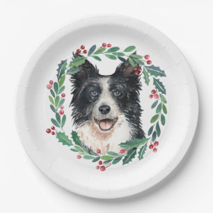 Border Collie Elegant Dog Christmas Holiday Paper Plate