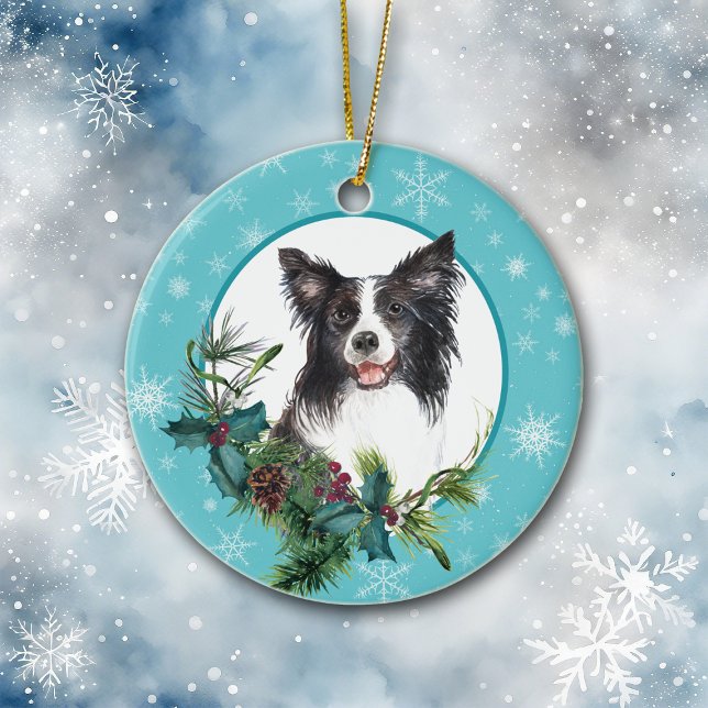 Border Collie Evergreen Blue Snowflake Ceramic Ornament (Creator Uploaded)