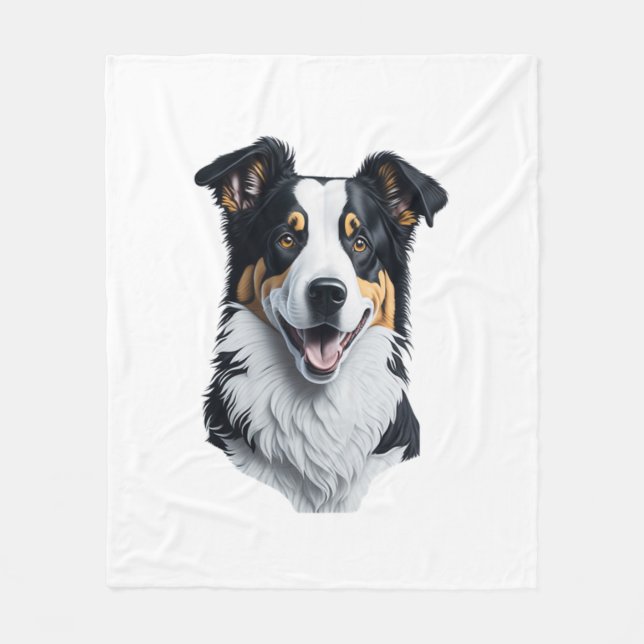 Border Collie face Fleece Blanket (Front)
