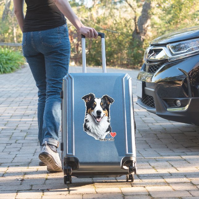 Border Collie face (with I Love text) (Suitcase Insitu)