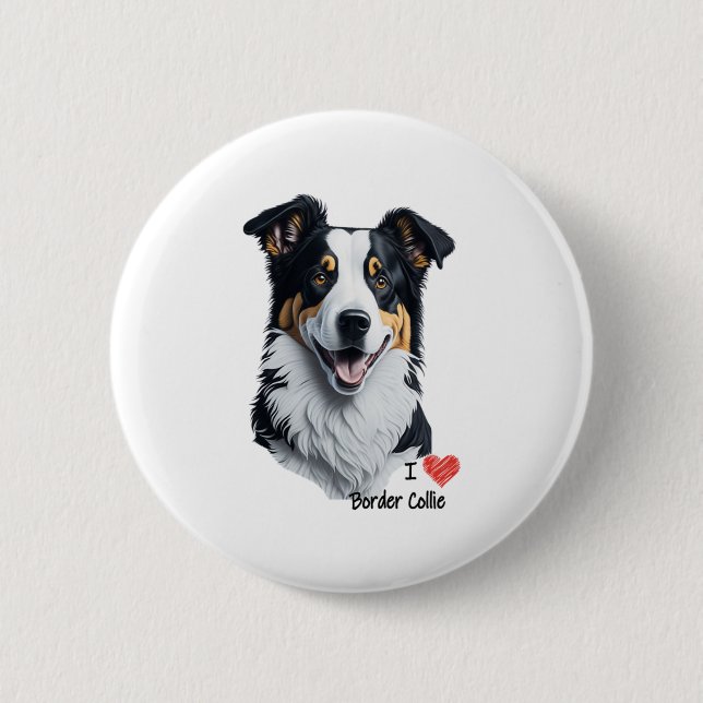 Border Collie face (with I Love text) 2 Inch Round Button (Front)