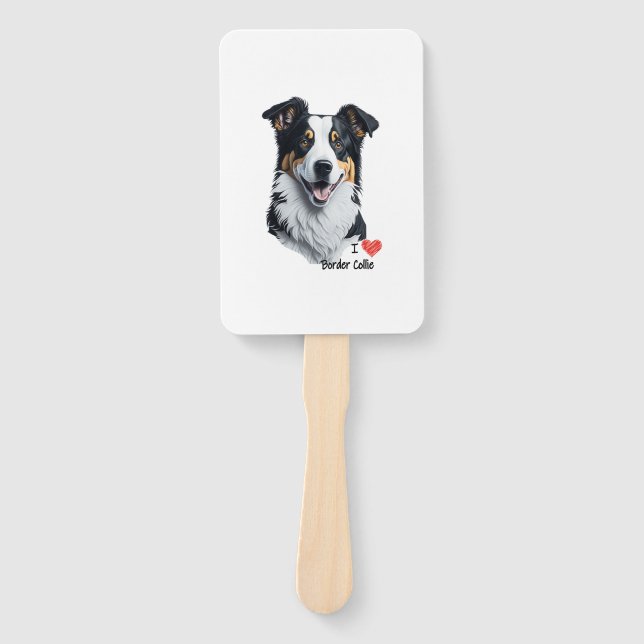 Border Collie face (with I Love text) Hand Fan (Front)