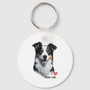 Border Collie face (with I Love text) Keychain