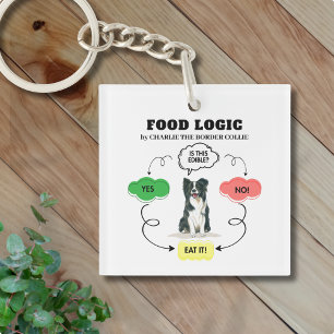 Border Collie Food Logic Personalized Keychain