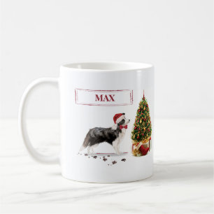 Border Collie Funny Christmas Dog with Tree Coffee Mug