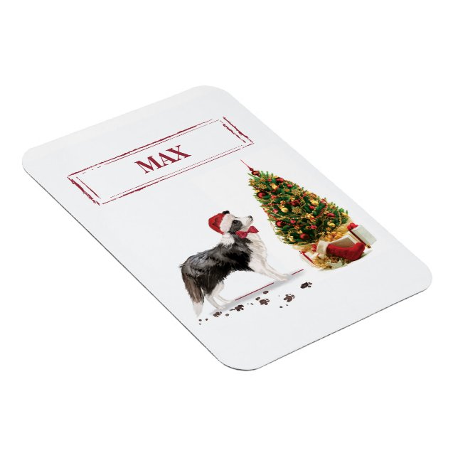Border Collie Funny Christmas Dog with Tree Magnet (Right Side)