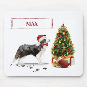 Border Collie Funny Christmas Dog with Tree Mouse Pad