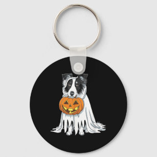 Border Collie Ghost Dog Halloween Keychain