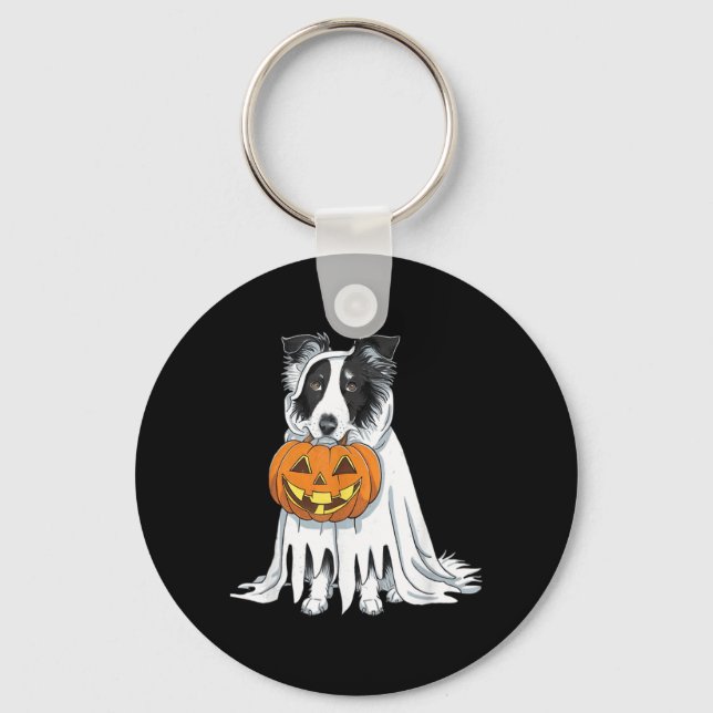 Border Collie Ghost Dog Halloween Keychain (Front)