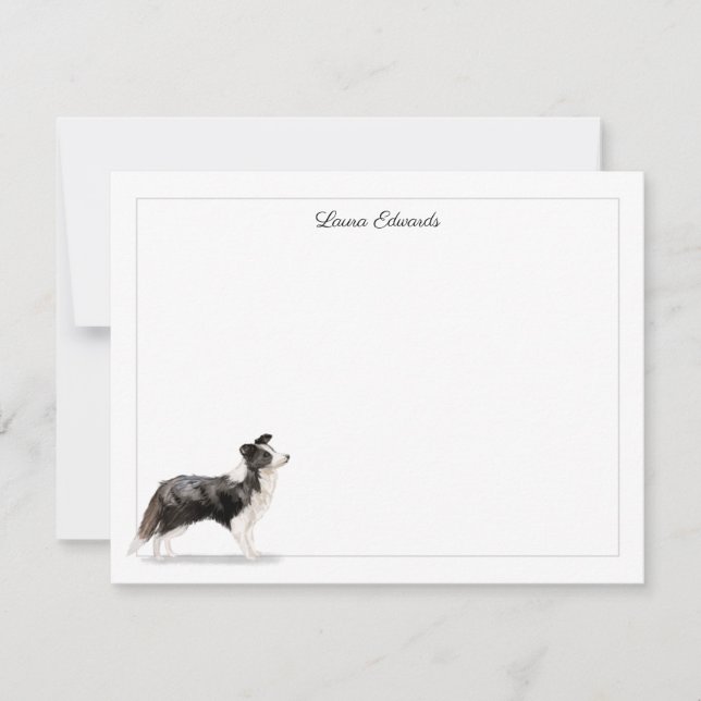 Border Collie Grey Border Personalized Note Card (Front)