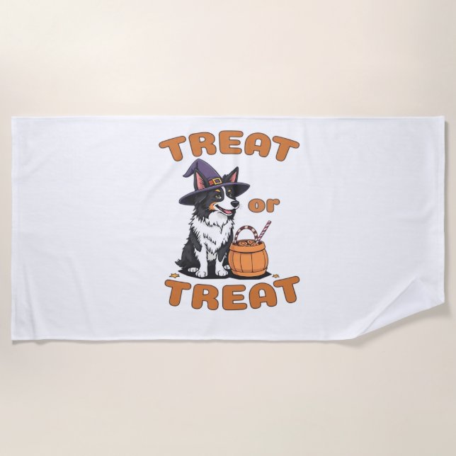 Border Collie Halloween Dog Costume “Treat or Trea Beach Towel (Front)