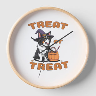 Border Collie Halloween Dog Costume “Treat or Trea Clock